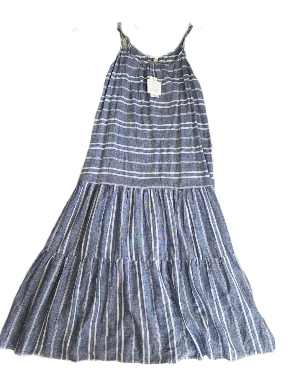 Beachlunchlounge Angelica Linen Blend Striped Maxi Dress Bar Method Blue XL